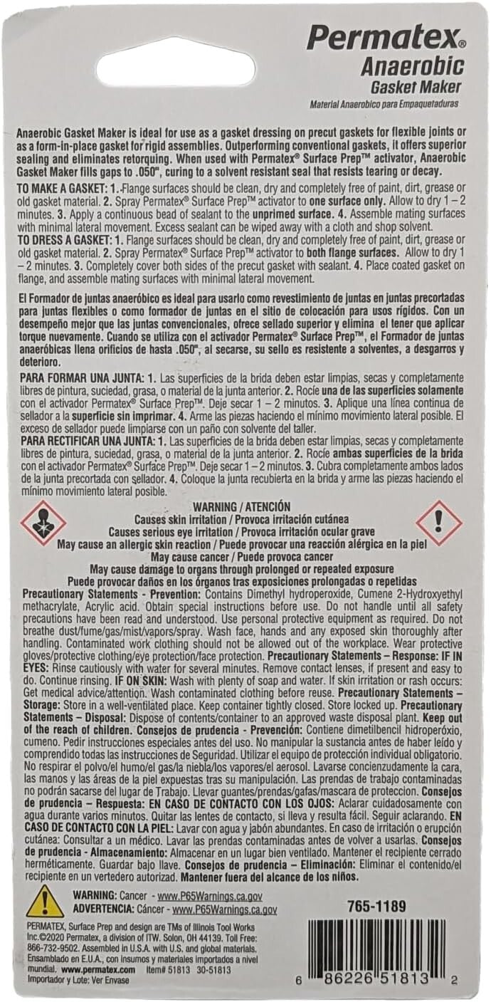 Anaerobic Gasket Maker Pack of 6 - Solvent-Resistant Seal for Emergency Repairs