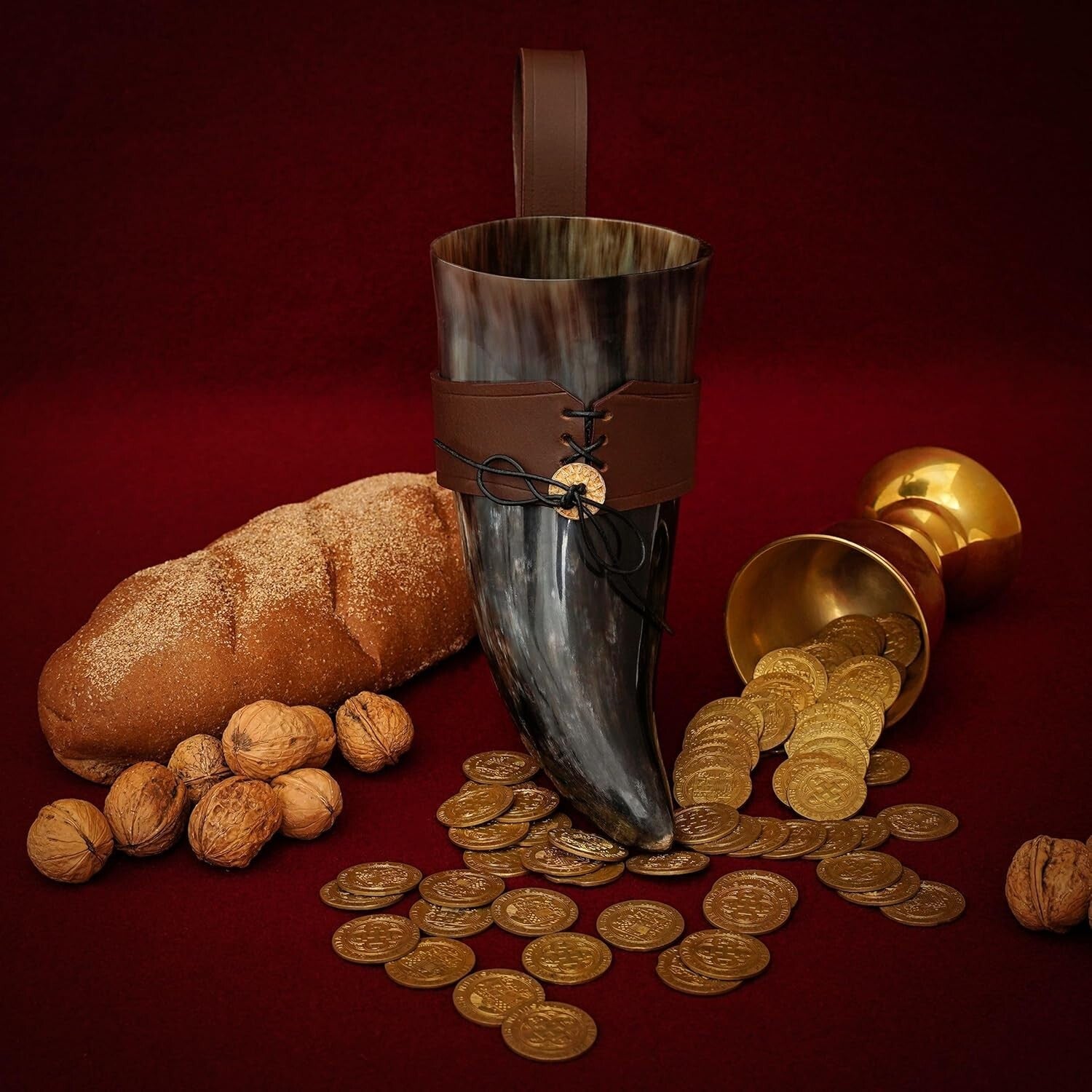 Authentic Viking Drinking Horn with Leather Holder - 650 ML for Medieval Events