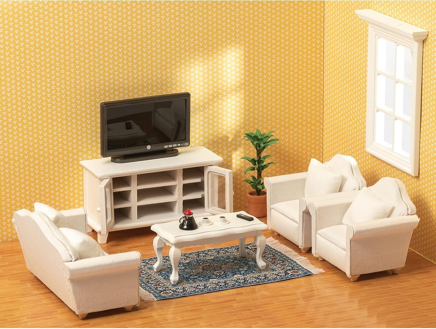 Elegant 1:12 Scale Dollhouse Furniture Kit - Includes Sofa, TV & Accessories