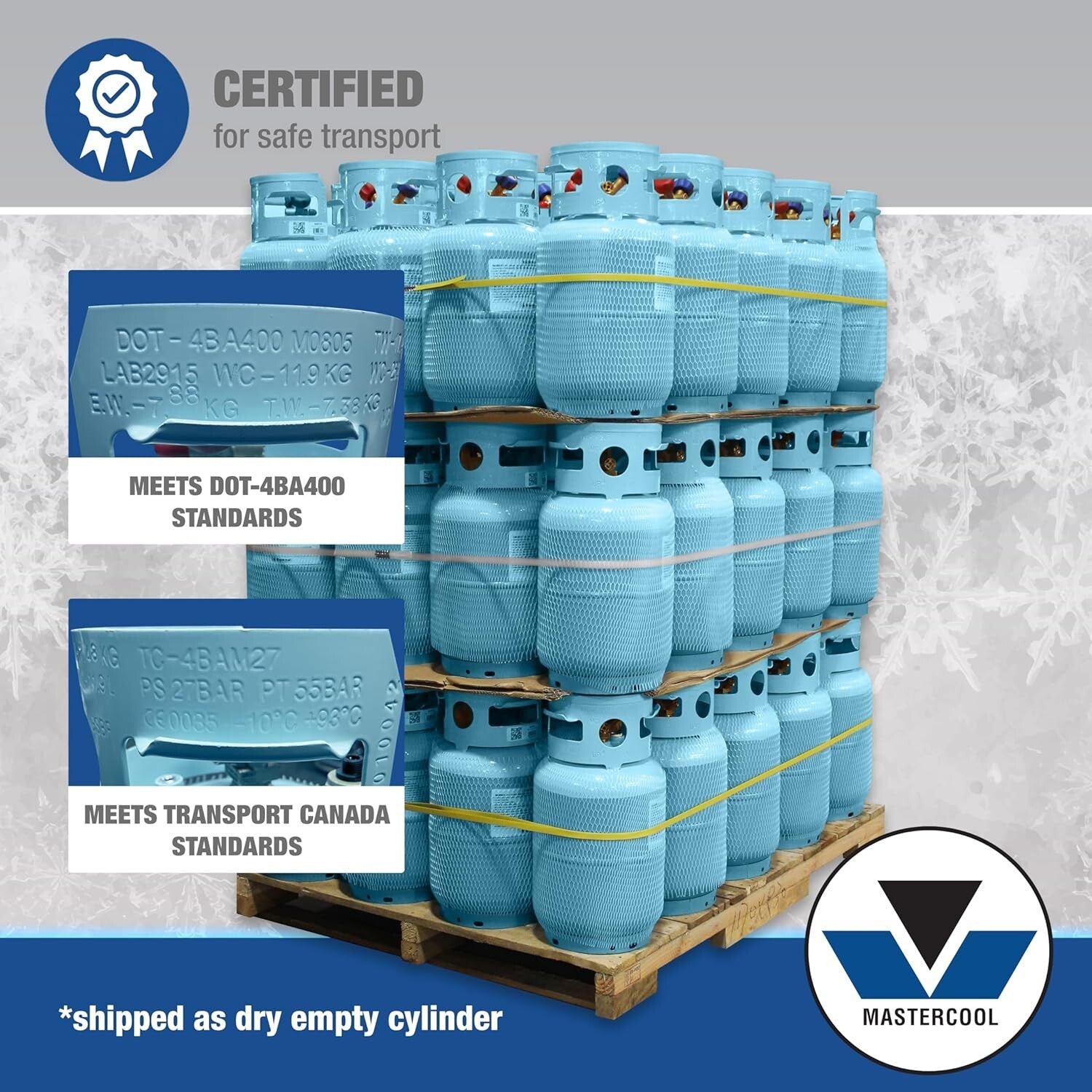 Blue Powder Coated Refrigerant Recovery Cylinder - 30 lb with 1/2" ACME Fittings