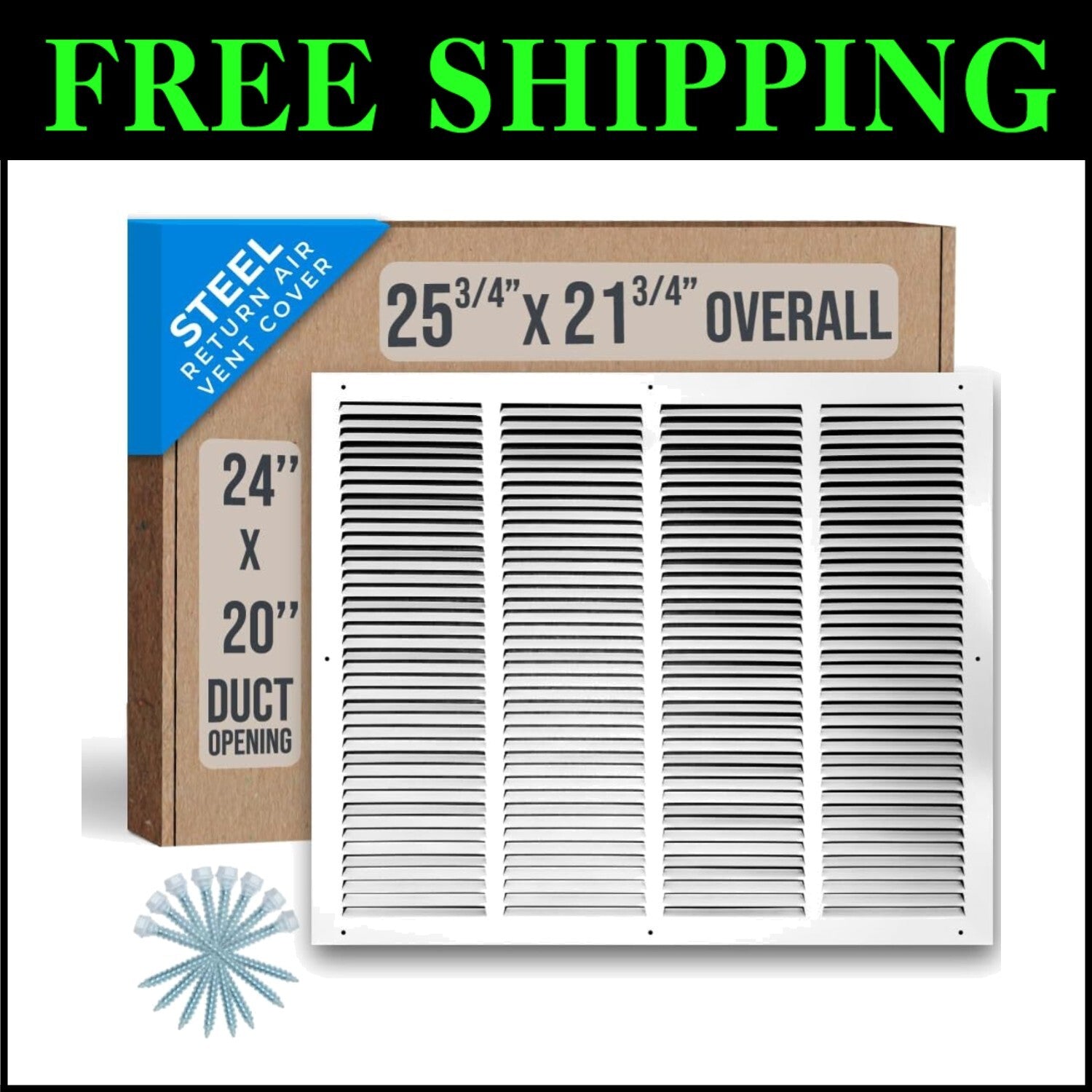 Durable Steel Return Air Grille for 24x20 Duct - White HVAC Vent Cover