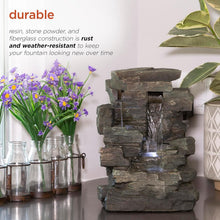 Load image into Gallery viewer, Tranquil 4-Tier Indoor Tabletop Fountain with LED Lights - Gray Stone Design
