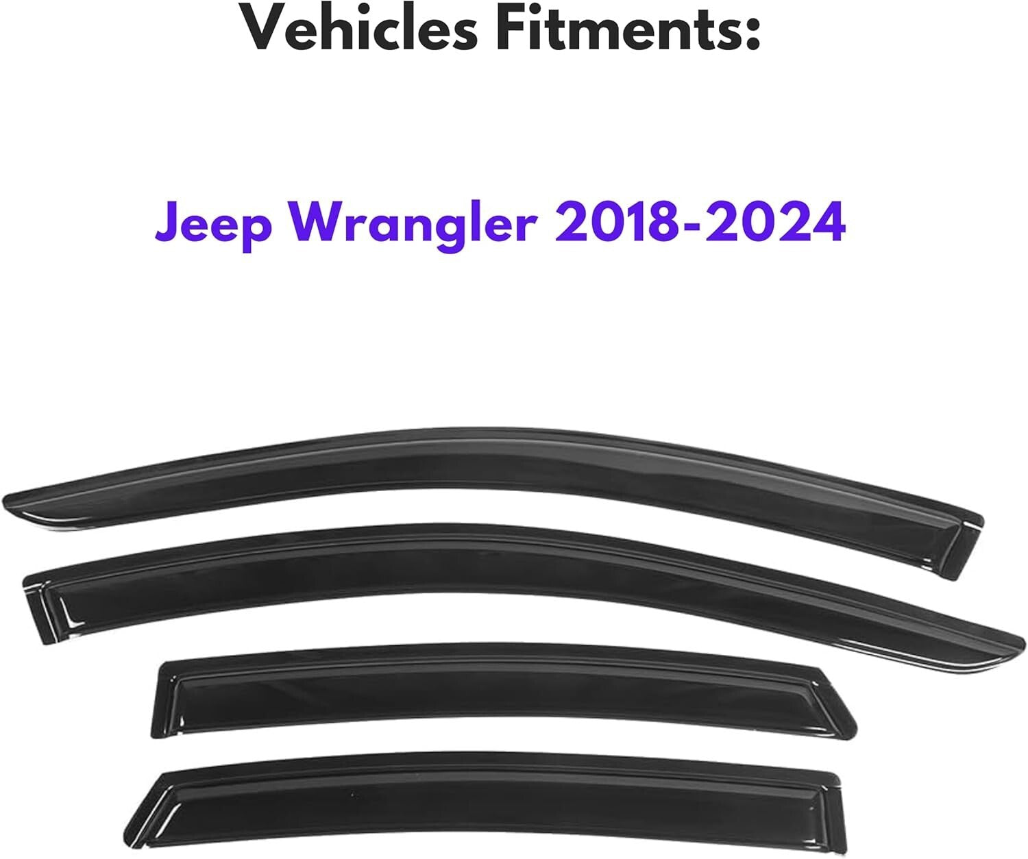 Custom Fit Window Deflectors with 3M Tape for Jeep Wrangler & Gladiator 4-Door