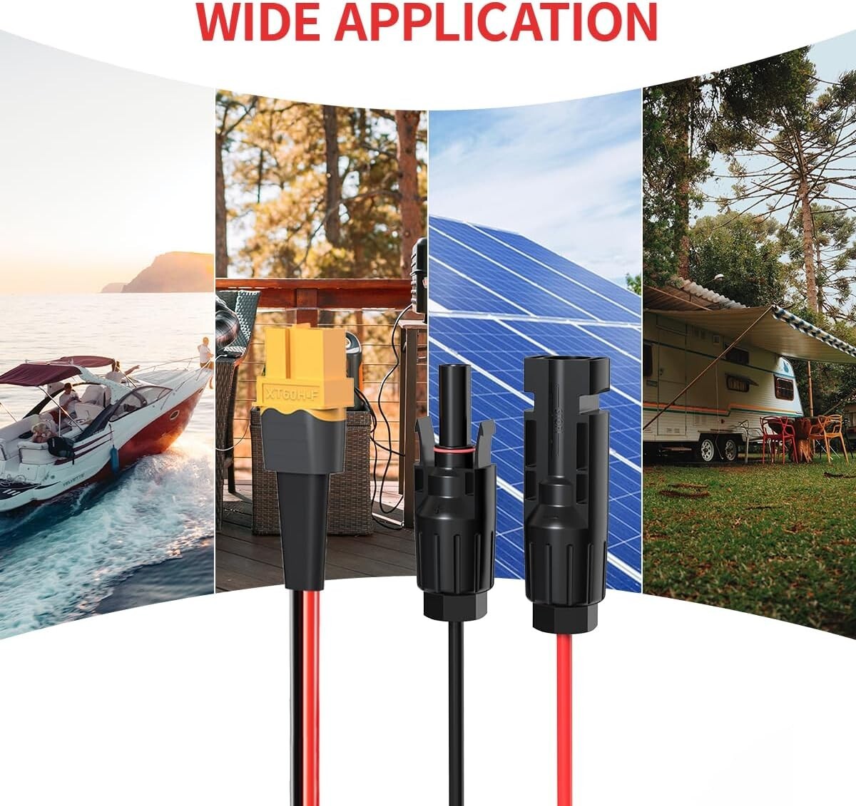 50FT XT60 Solar Extension Cable - Tinned Copper, Versatile for Power Stations