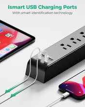 Load image into Gallery viewer, Versatile USB Charging Surge Protector Power Strip with 900 Joules Safety Rating