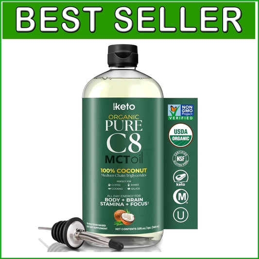 Flavorless Keto MCT Oil 32 oz - Non-GMO, Vegan, Perfect for Smoothies & Coffee