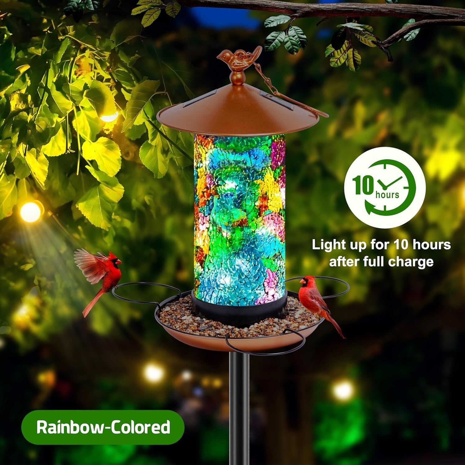 Durable Mosaic Bird Feeder with Solar Function & Height Adjustable Pole Stand