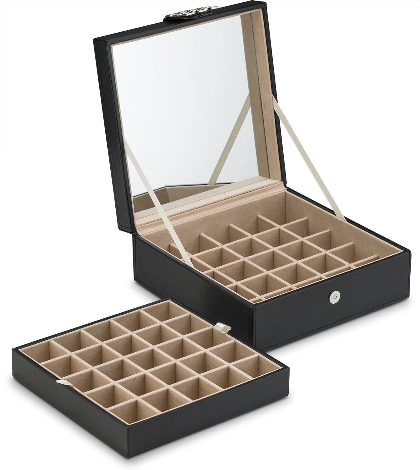 Deluxe Jewelry Box - 50 Compartment Earring Organizer with Mirror & Gift Box