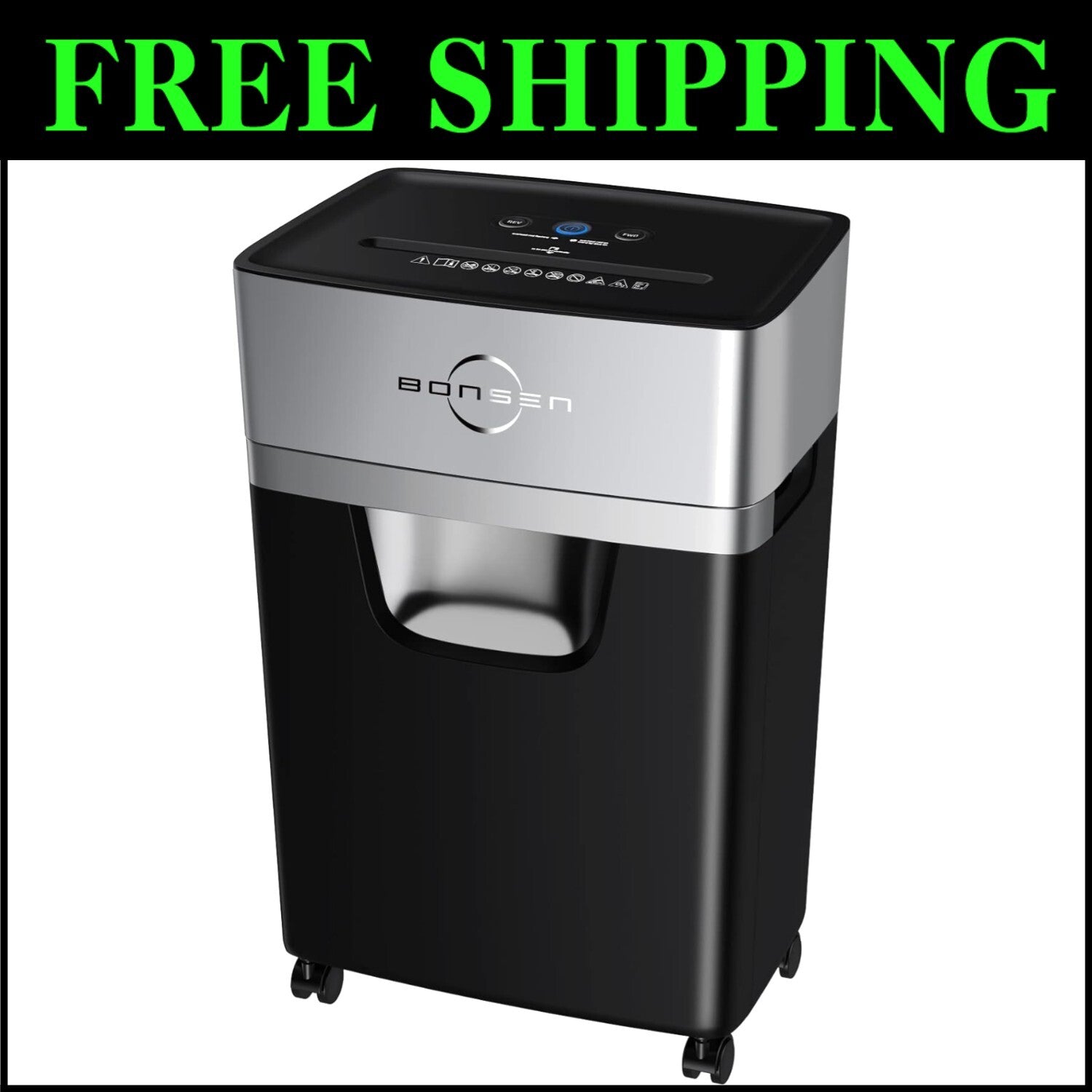 Quiet Office Paper Shredder with 5.3-Gallon Bin - Anti-Jam & Portable Design