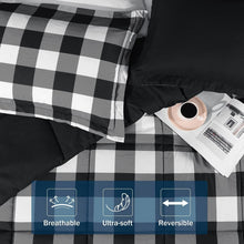 Load image into Gallery viewer, Stylish 3-Piece Black/White Plaid Comforter Set with Pillow Shams for Queen Beds