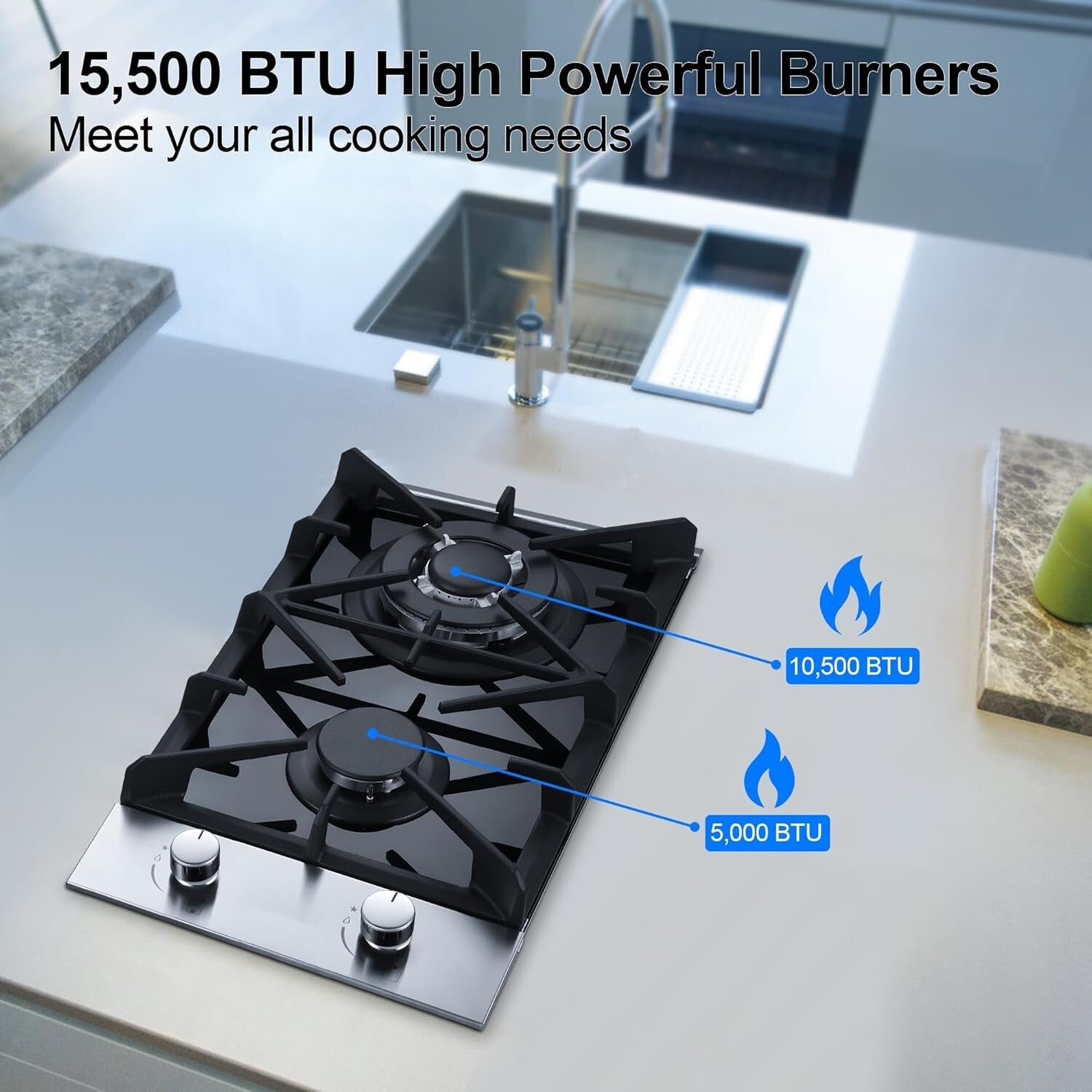 High-Performance 2 Burner Gas Stove with Electric Ignition & Safety Lock System