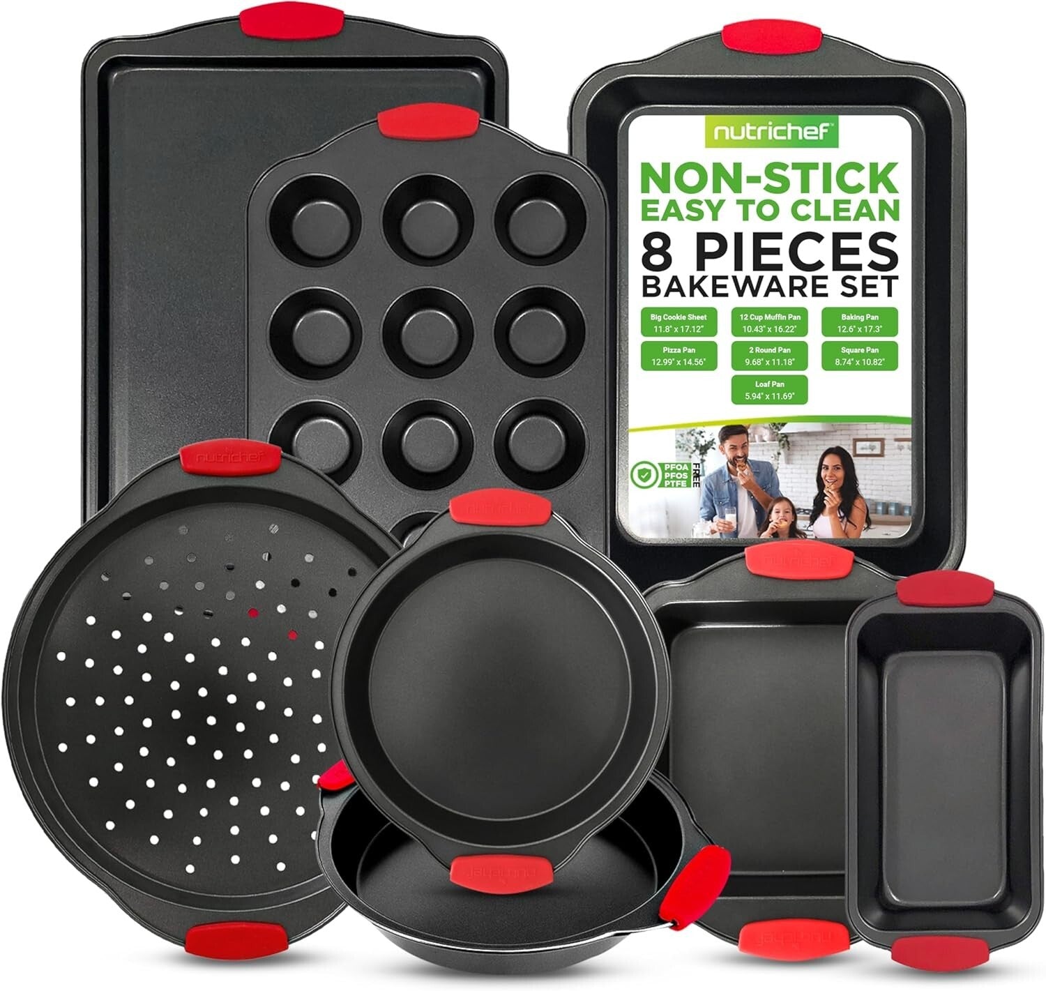 Deluxe 8-Piece Non-Stick Baking Set with Silicone Handles - Oven Safe to 446°F