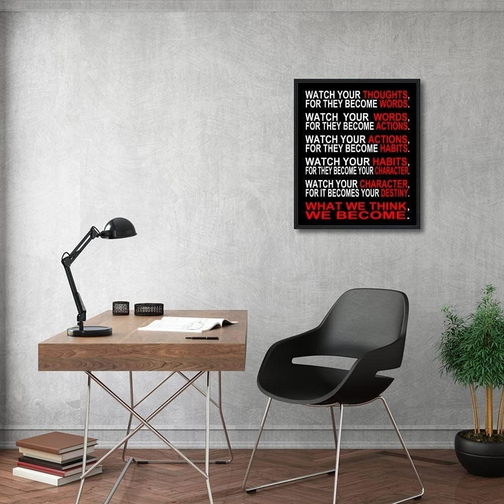 Motivational 'Watch Your Thoughts' Canvas Art - Stylish Black Framed Print 20x24