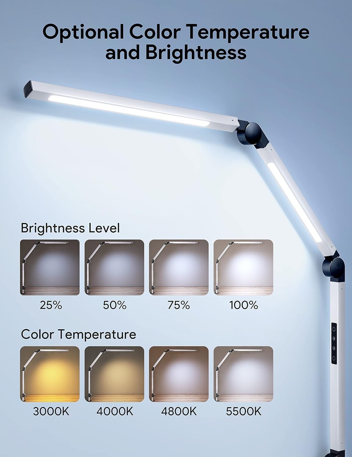 Modern Dual Light Clamp Desk Lamp - Eye-Caring Dimmable LED with Touch Control