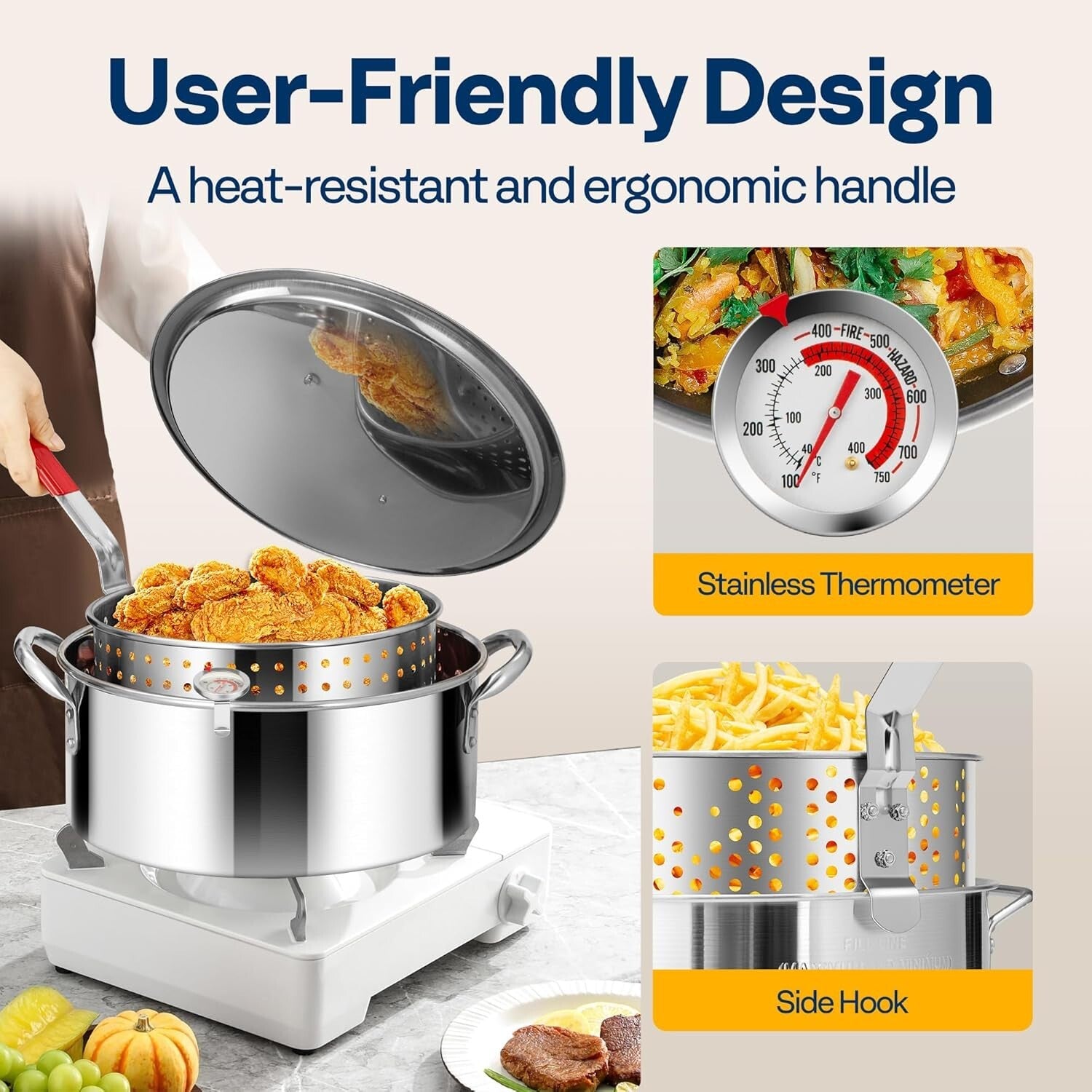 Versatile 10Qt Stainless Steel Deep Fryer - Ideal for Chicken, Seafood & Fries