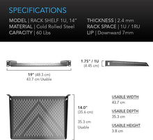 Load image into Gallery viewer, 14-Inch Deep Vented Rack Shelf, 1U Height - Premium Support for AV &amp; IT Gear