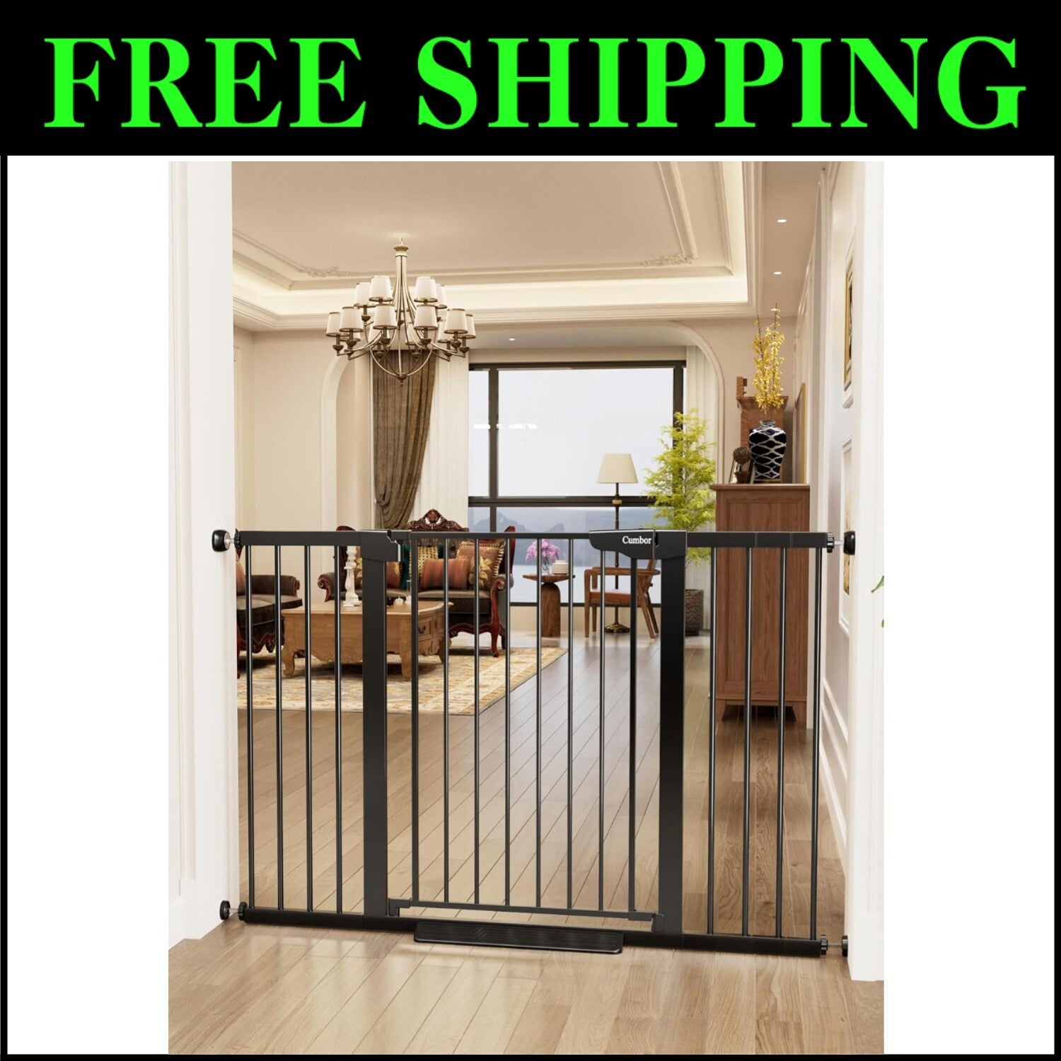 Black Pressure Mounted 36" Child & Pet Safe Gate - Auto Close & Adjustable Width