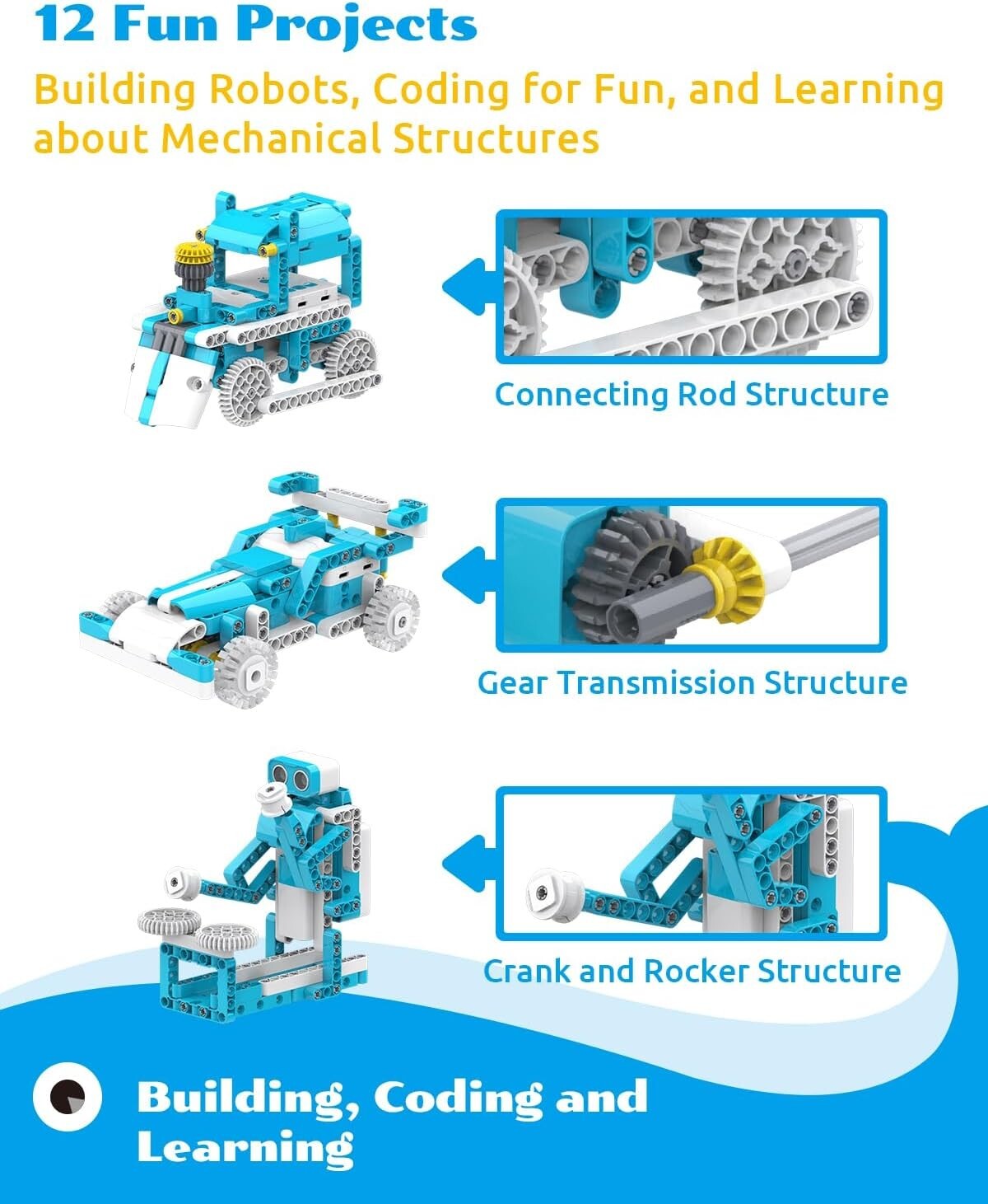 Building Fun Awaits: D3 Pro 12-in-1 Robot Kit with Online Tutorials for Ages 6-8