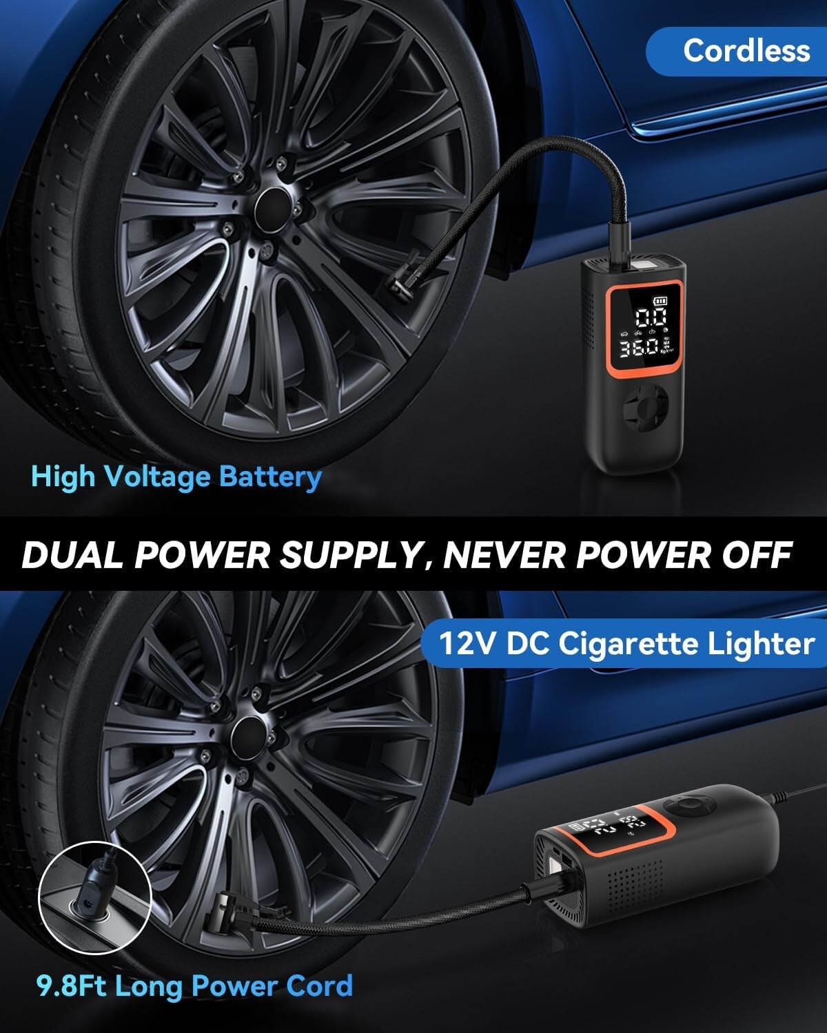 Multi-functional Tire Pump - Cordless Air Compressor with Emergency USB Ports