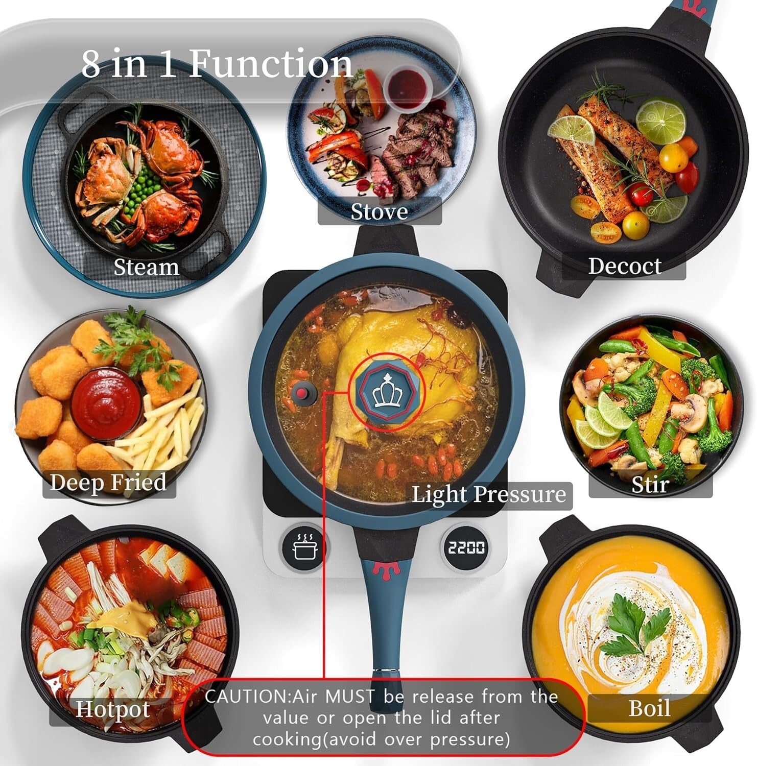 Non-Toxic 5 Quart Deep Frying Pan with Detachable Handle - Heat Indicator