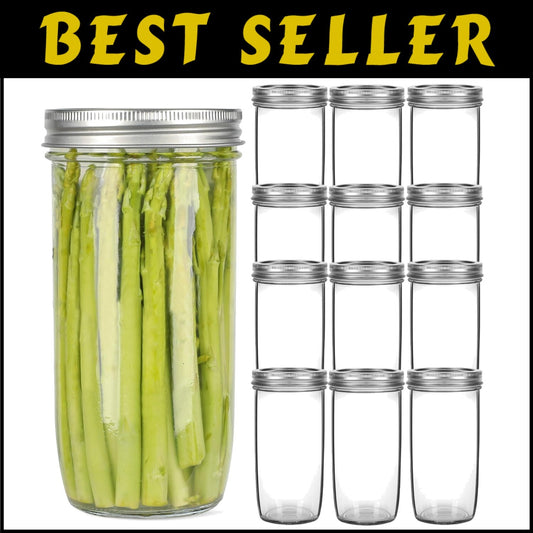 Durable Lead-Free 24oz Glass Jars - 12 Pack with Airtight Lids for Food Storage
