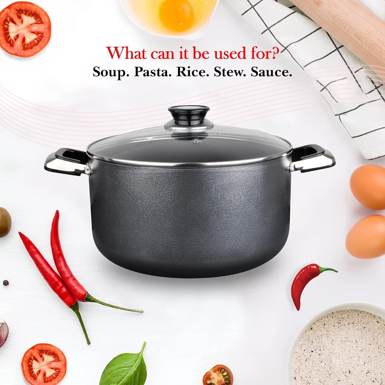 Elegant 10-Quart Non-Stick Cookware with Tempered Glass Lid - Perfect for Stews