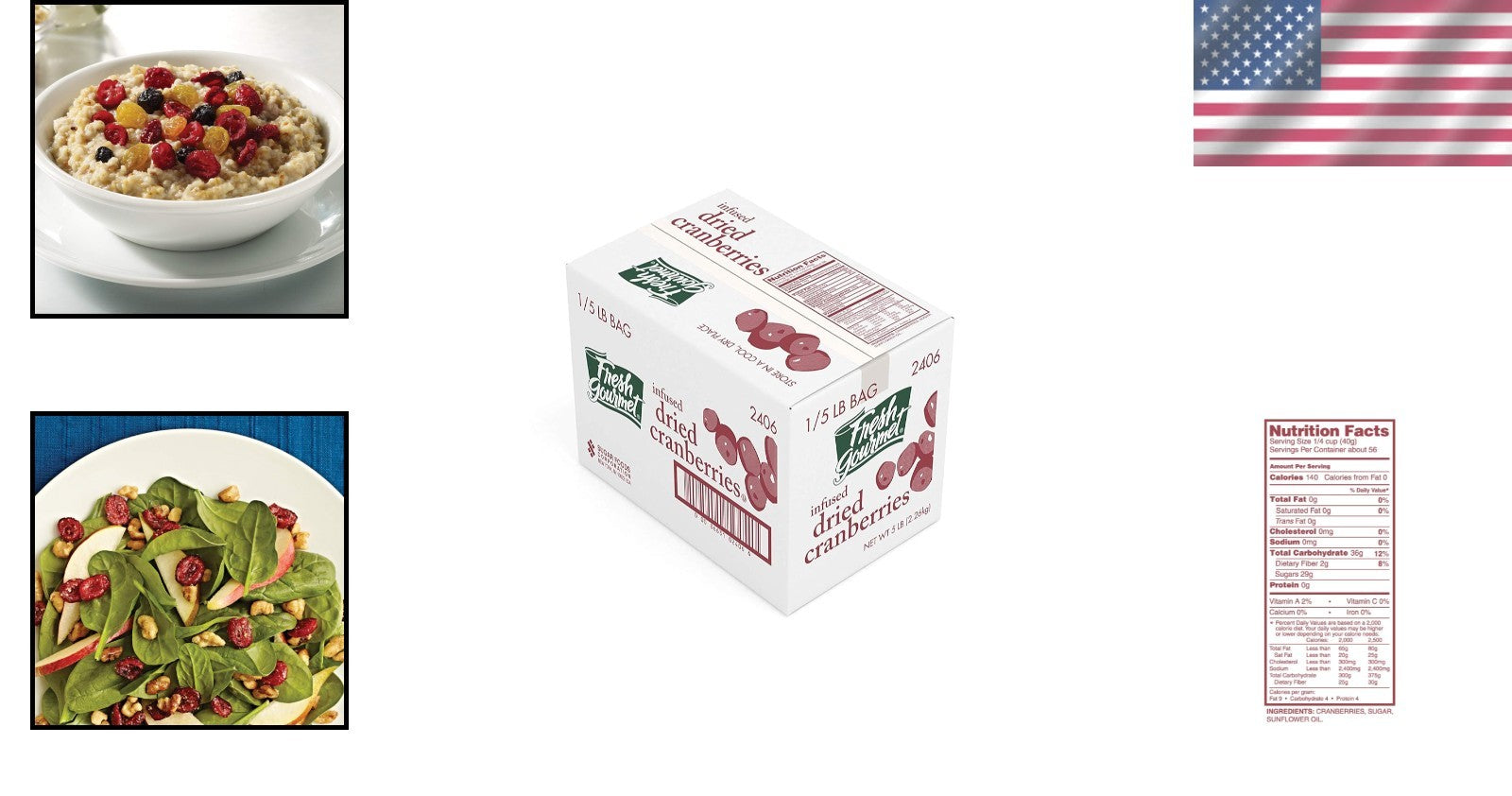 Crispy Sweet Dried Cranberries in 5lb Bulk - Flavorful Salad & Oatmeal Enhancer