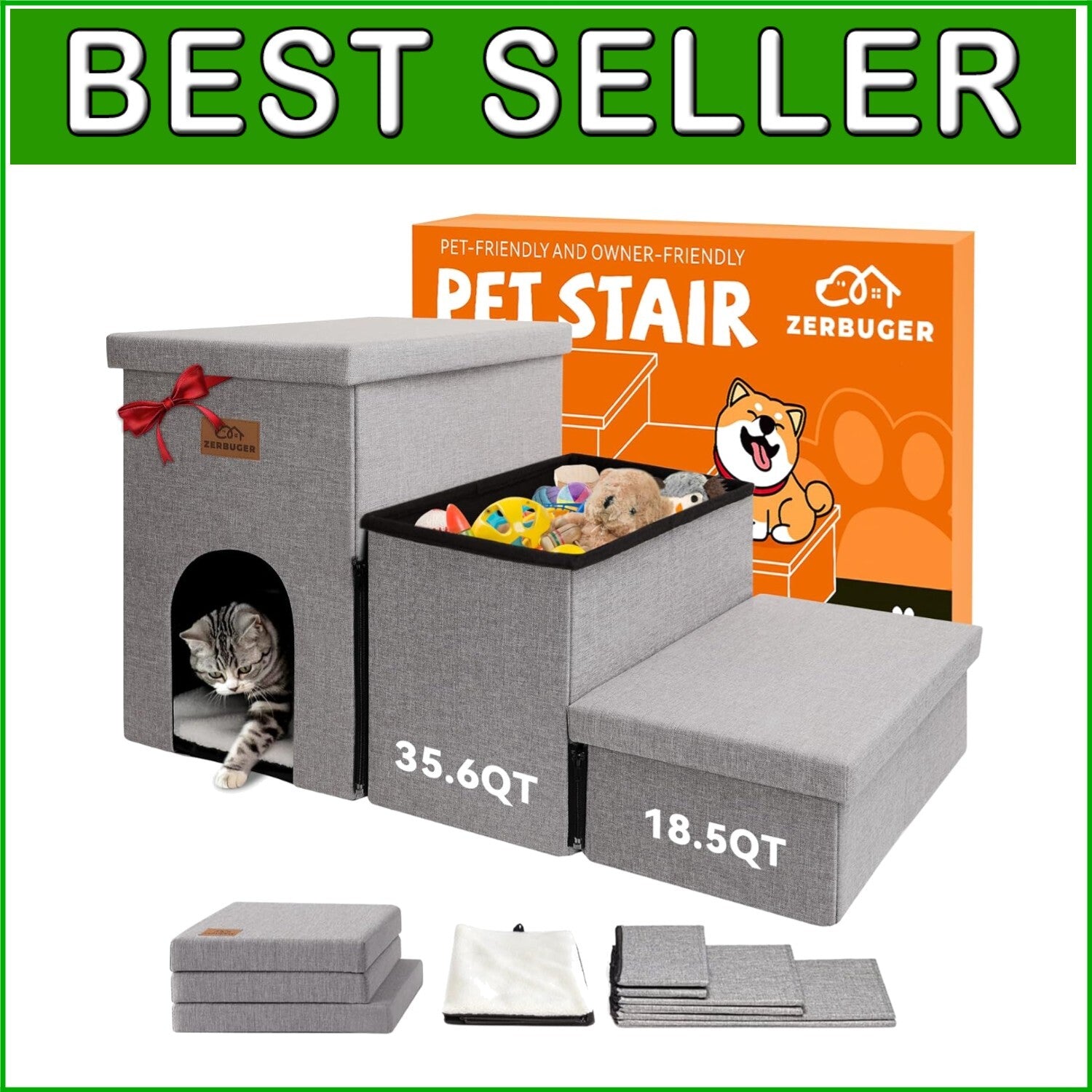 Wide Smok Gray Pet Steps - 3 Steps for High Beds & Cars, Up to 200 lbs Capacity
