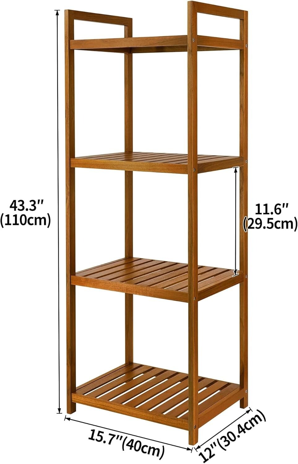 Elegant Freestanding Teak 4-Tier Bathroom and Kitchen Shelf - Easy Assembly