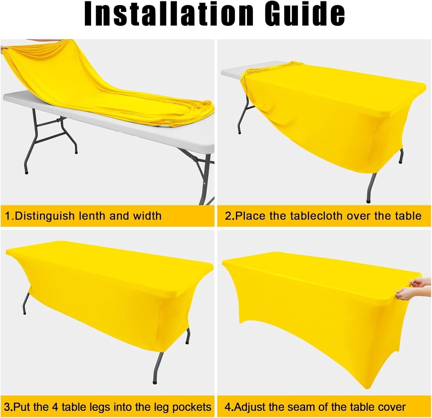 8FT Elastic Fitted Table Covers - 2 Pack Yellow Spandex for Weddings and Parties