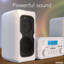 Load image into Gallery viewer, Sleek White Bluetooth CD Shelf System with FM Radio – 100 Years of Sound Quality