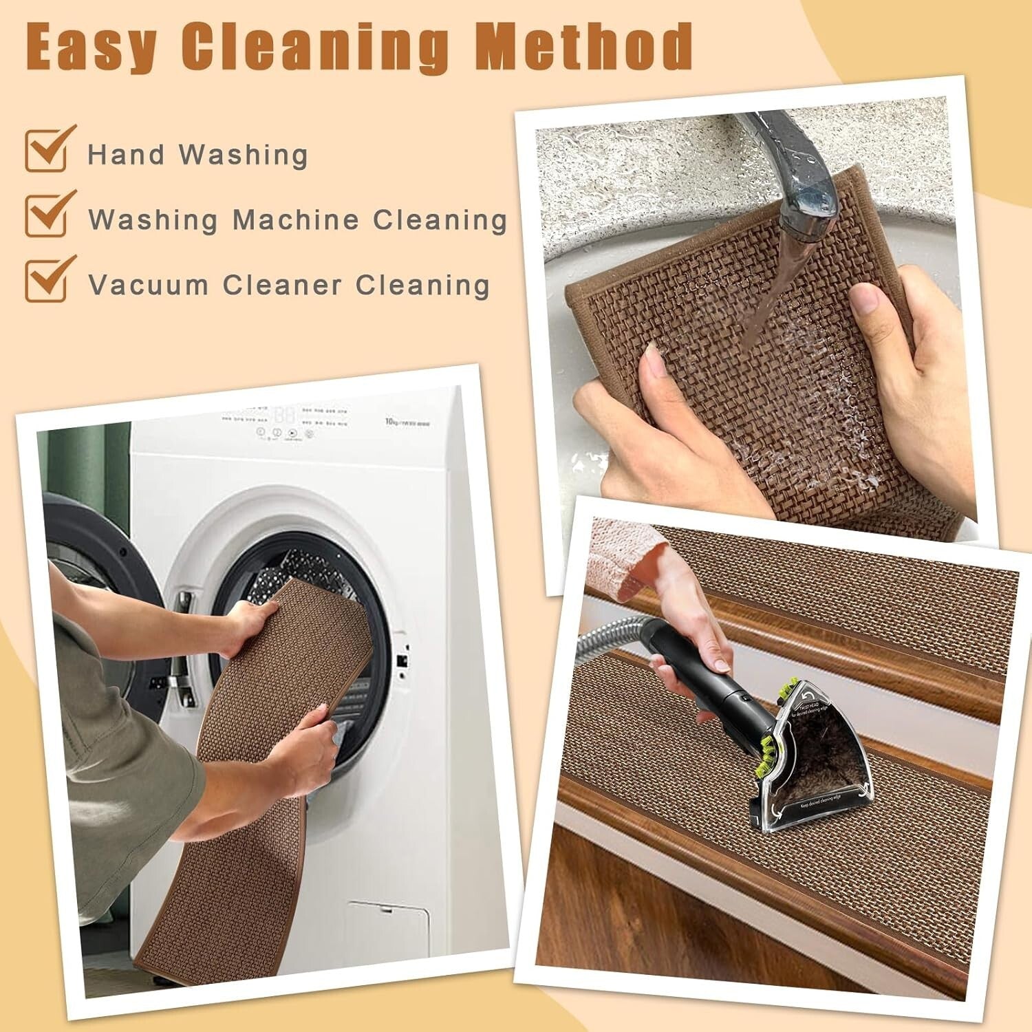 15-Pack Machine Washable Stair Treads for Wooden Steps - Brown Comfort Solution