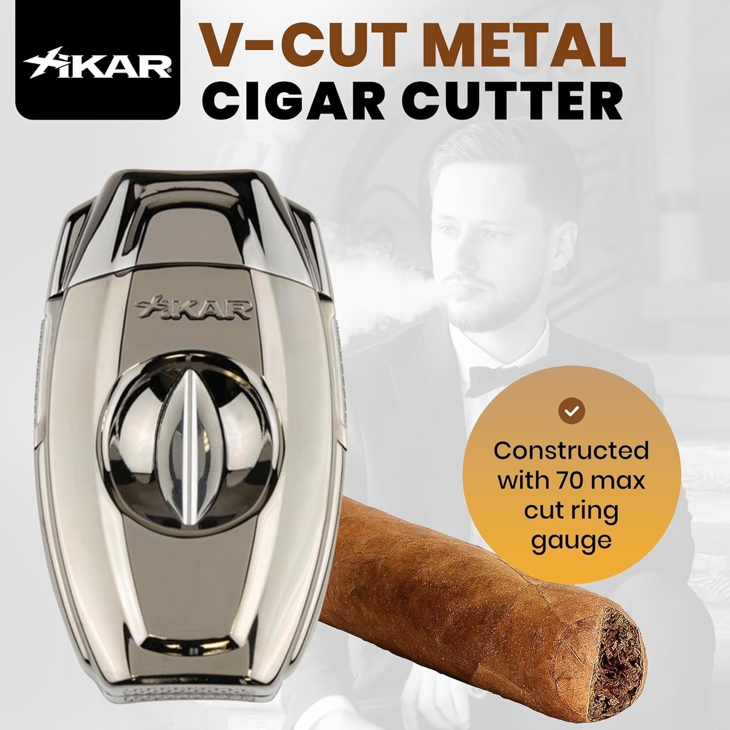 Elegant VX2 V-Cut Cigar Cutter: Effortless Operation for 54-70 RG Cigars