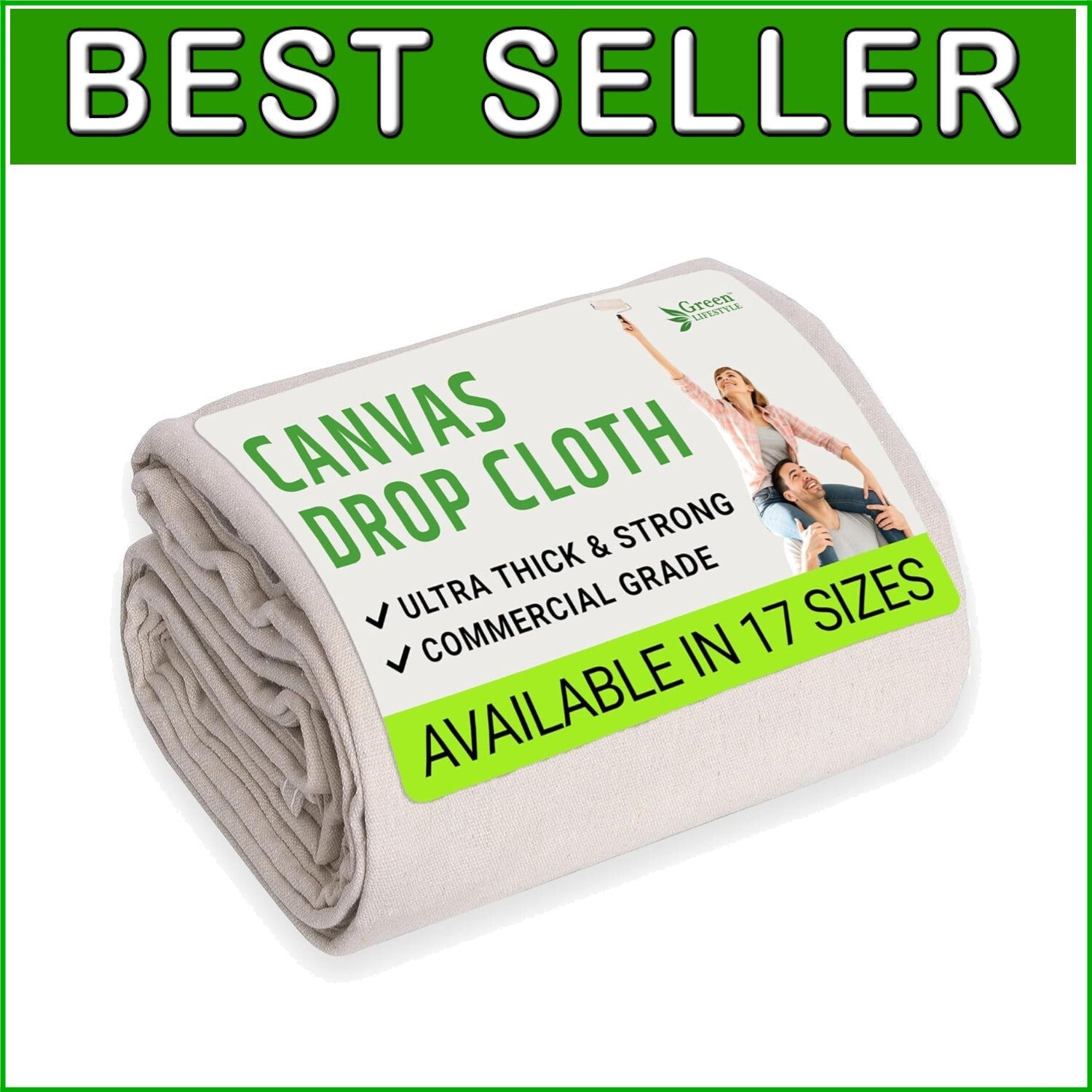 Eco-Friendly Canvas Drop Cloth 12' x 15' - Washable Drop Sheet for Easy Cleanup