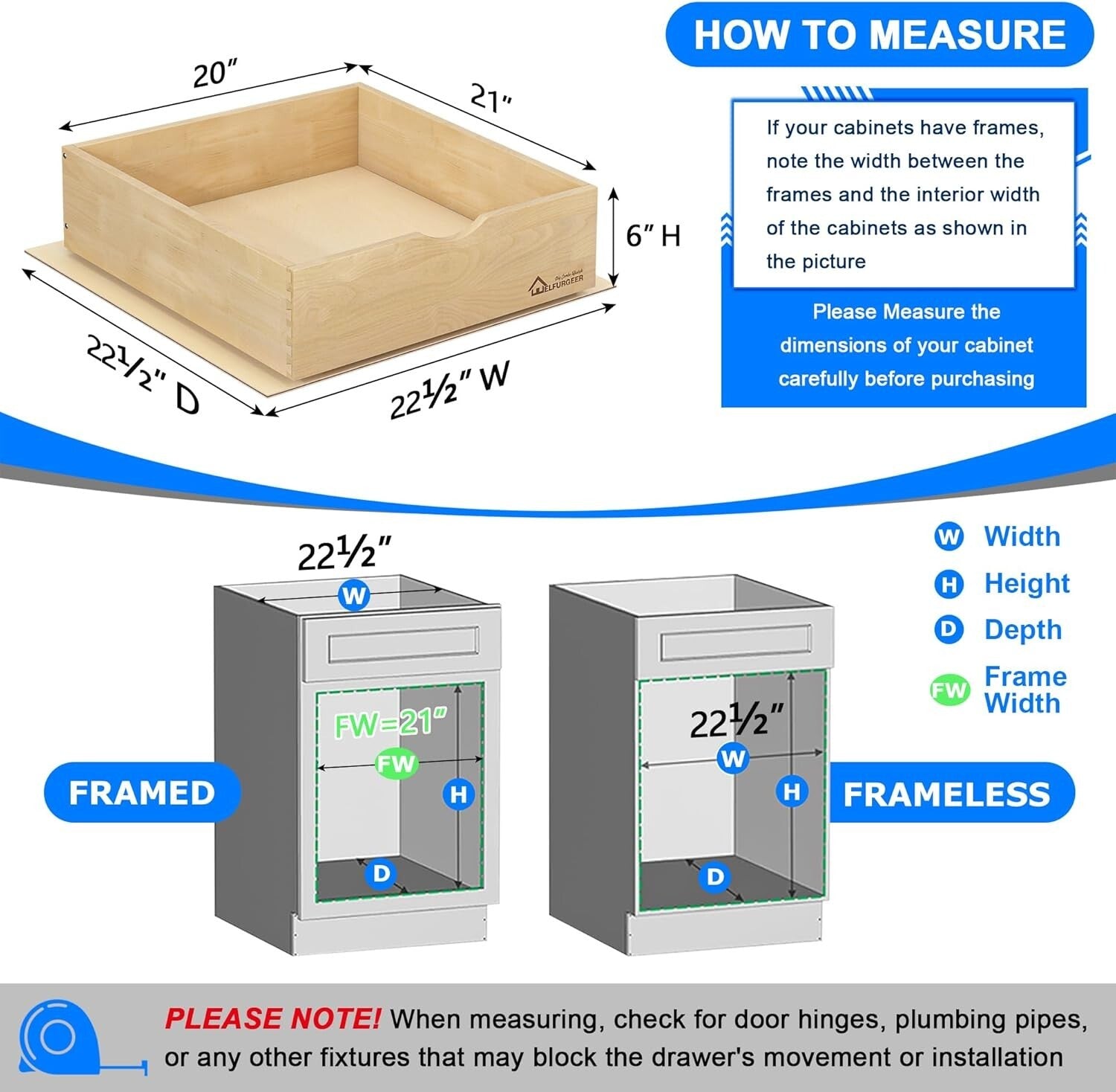Easy Install Pull-Out Storage Drawer for Kitchen Cabinets - 70 lb Capacity