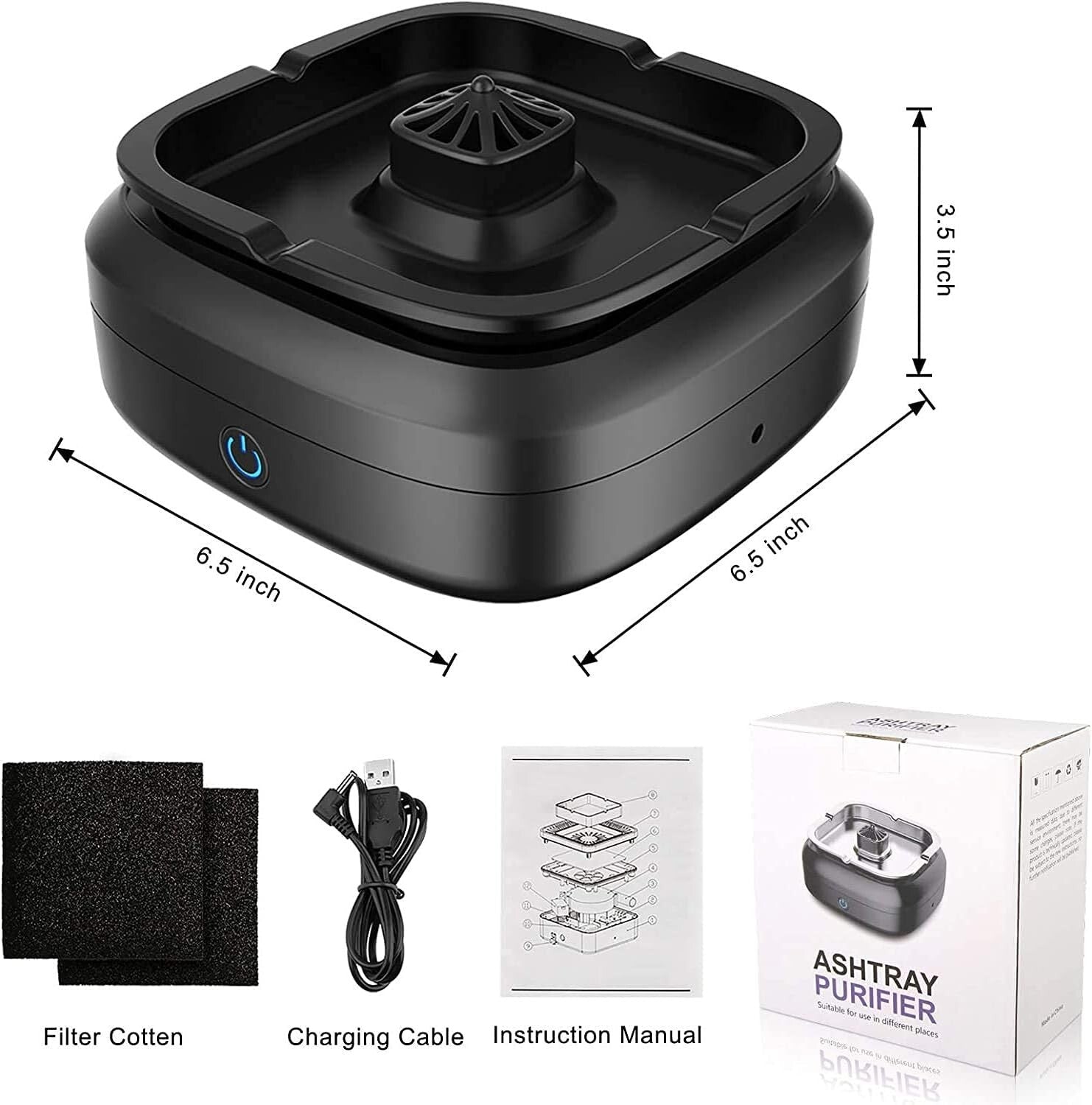 Classic Design Smokeless Ashtray with Advanced Smoke Filtration & USB Charging