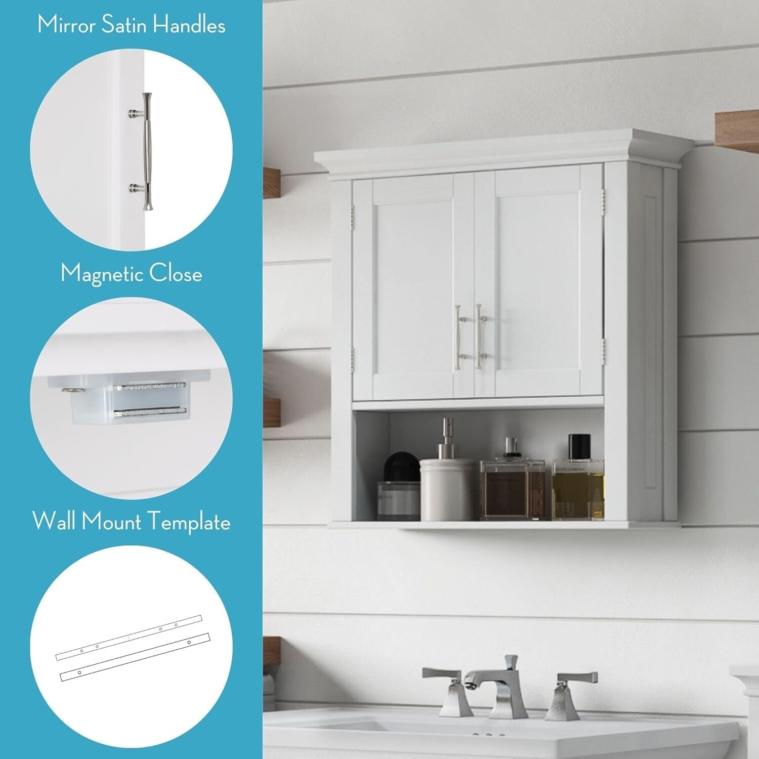 Stylish Wall Mount Storage Cabinet with Open Shelf for Toiletries - White Finish