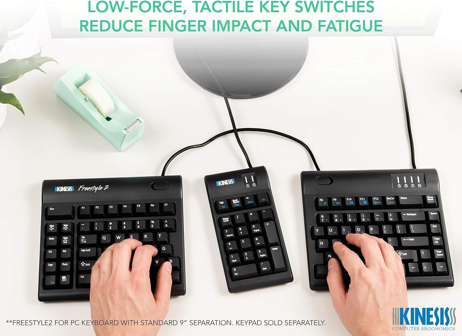 Plug-and-Play Freestyle2 Ergonomic Keyboard with 20” Separation for Office Use