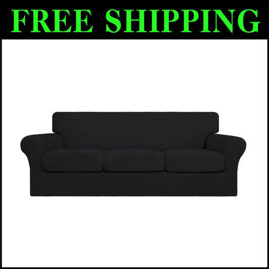 4-Piece Stretch Couch Cover for Dogs - Machine Washable Black Sofa Protector