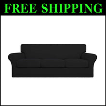 Load image into Gallery viewer, 4-Piece Stretch Couch Cover for Dogs - Machine Washable Black Sofa Protector