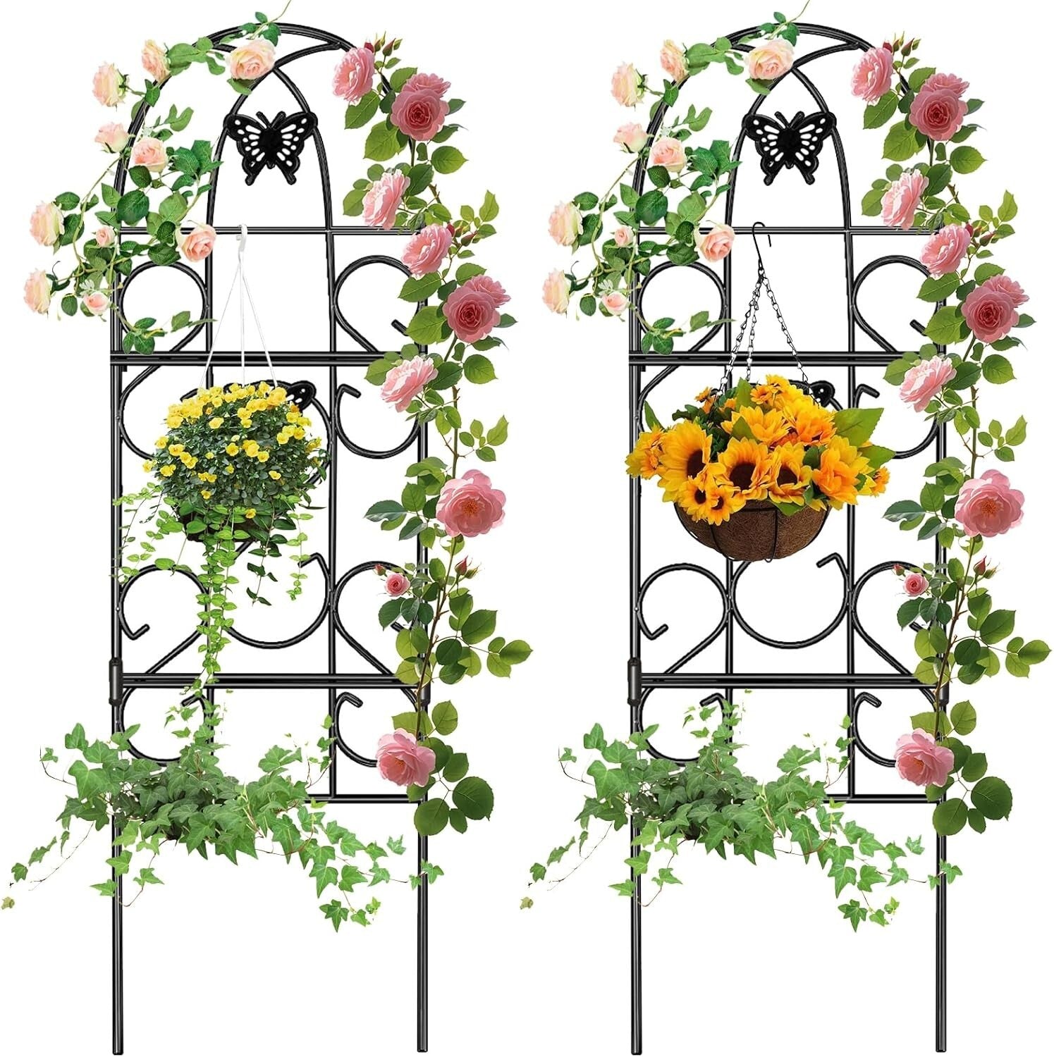 2 Pack 60"x18" Rustproof Black Iron Garden Trellis for Climbing Plants