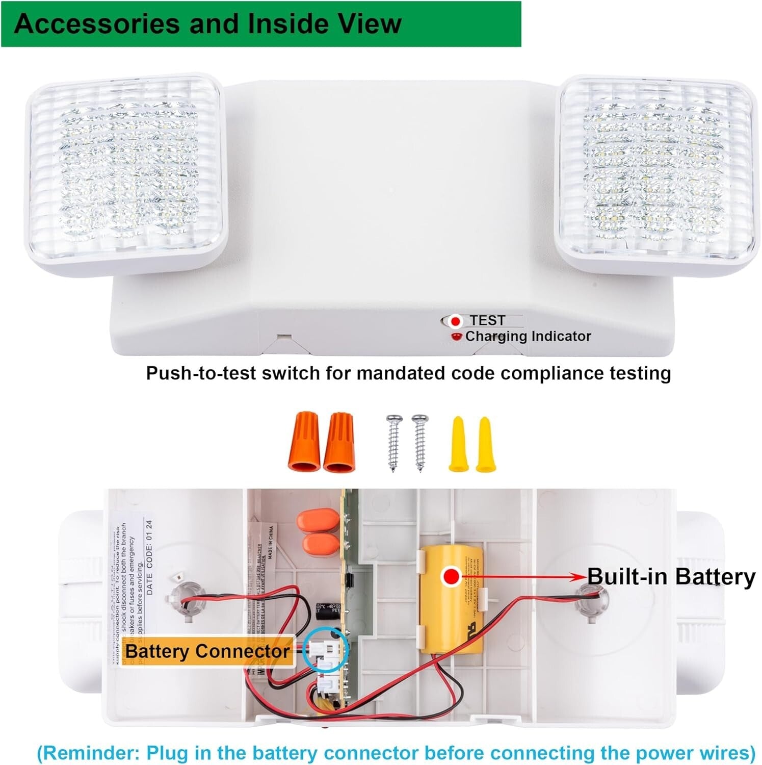 2-Pack LED Emergency Lighting Fixtures with Battery Backup - UL 924 Certified