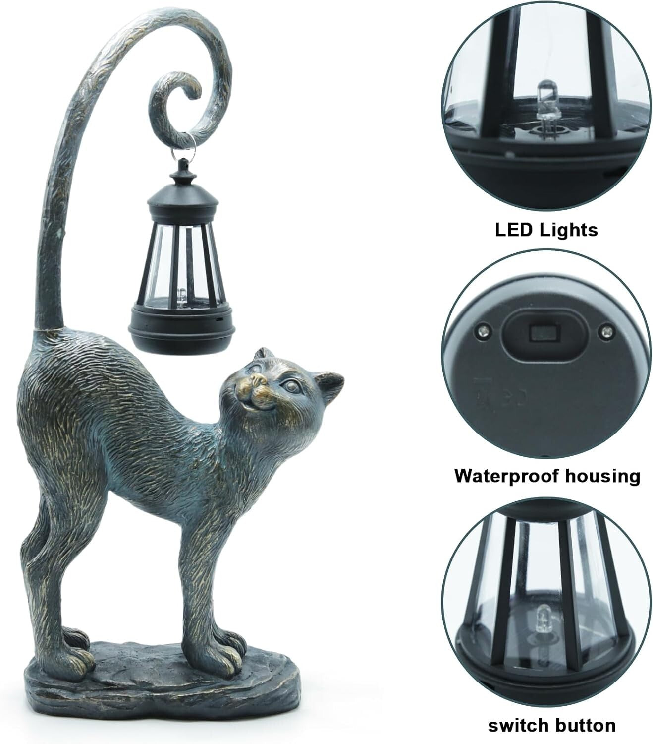 Elegant Solar-Powered Cat Statue for Garden & Patio - Resin Sculpture Decor