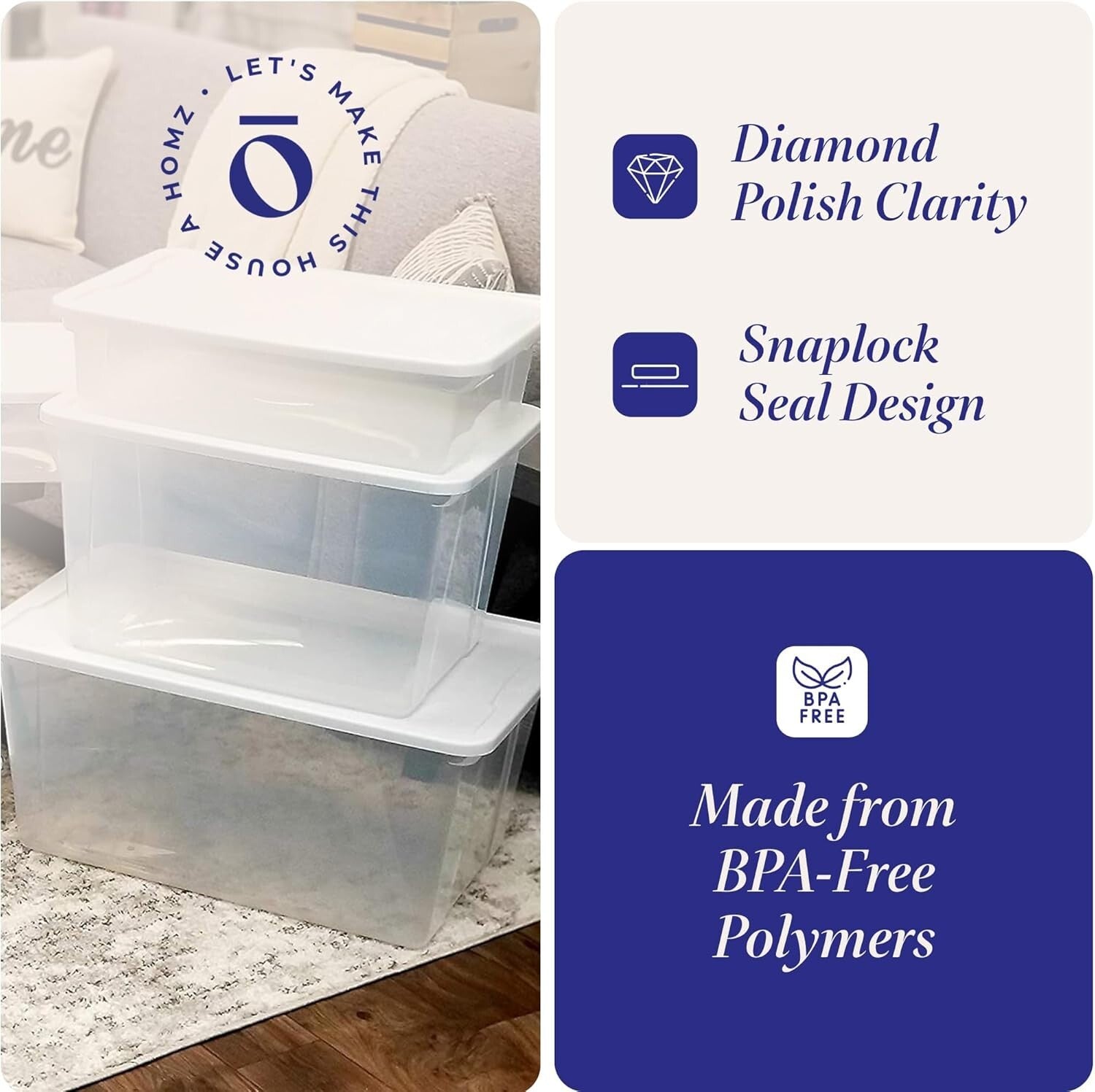 Eco-Friendly 2-Pack 56 Quart Clear Plastic Storage Bins with Snap Lock Lids