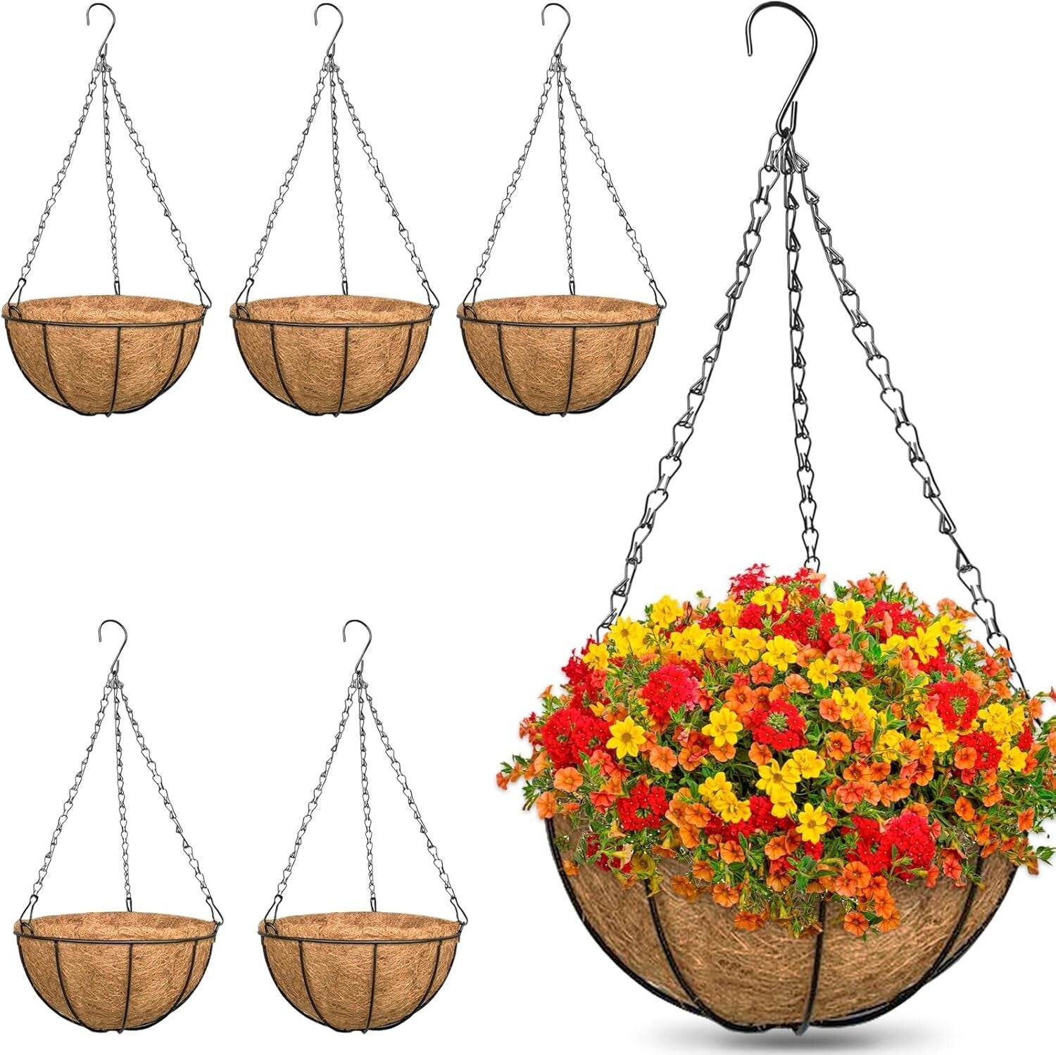 6-Pack 12 Inch Coconut Liner Hanging Planter Baskets for Indoor/Outdoor Plants
