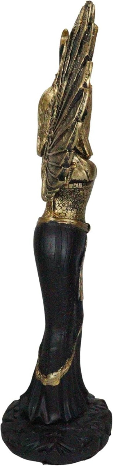 Handcrafted Isis Goddess Statue - 12" Open Wings Decor in Elegant Black & Gold