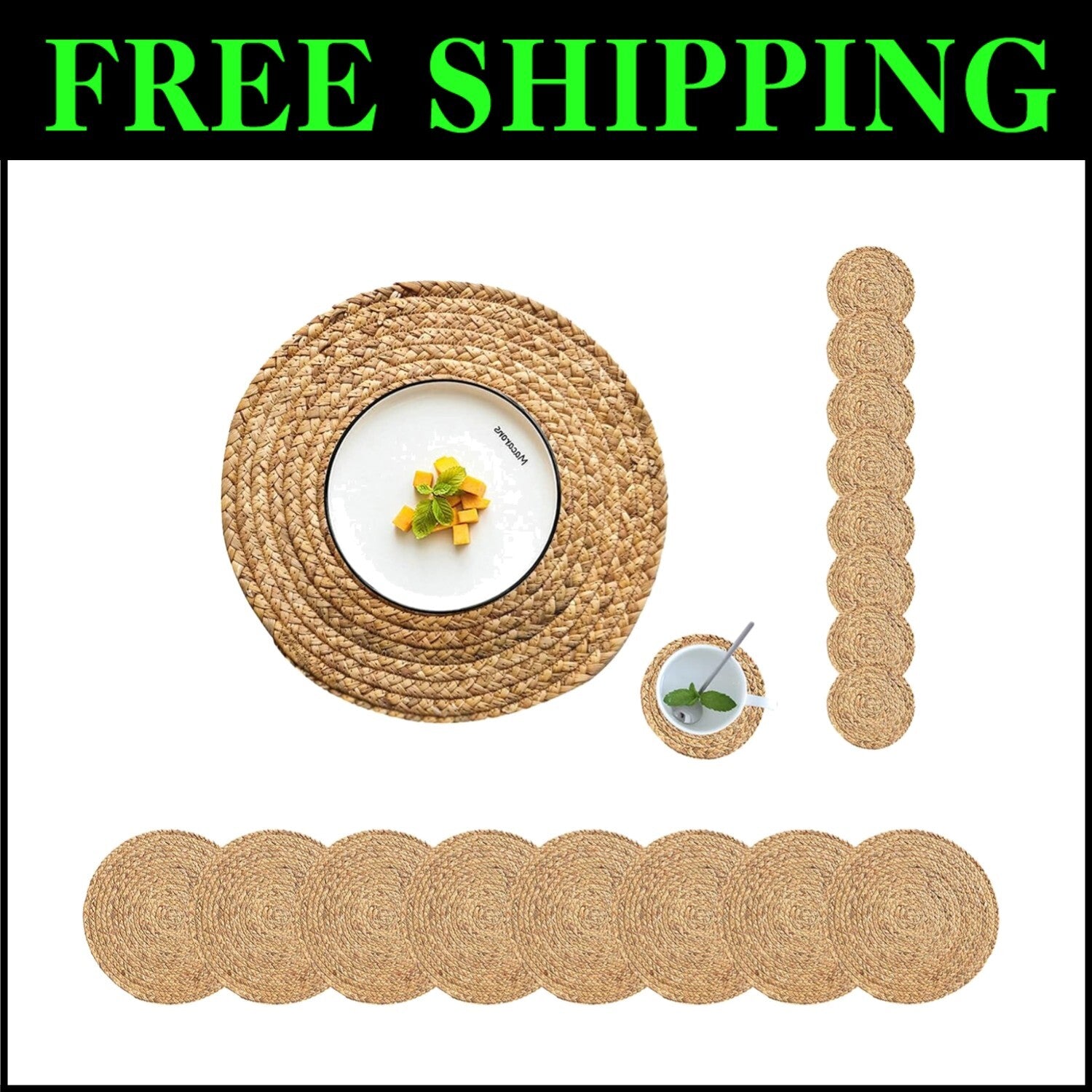 Boho Braided Placemats Set of 8 with Matching Coasters for Elegant Dining