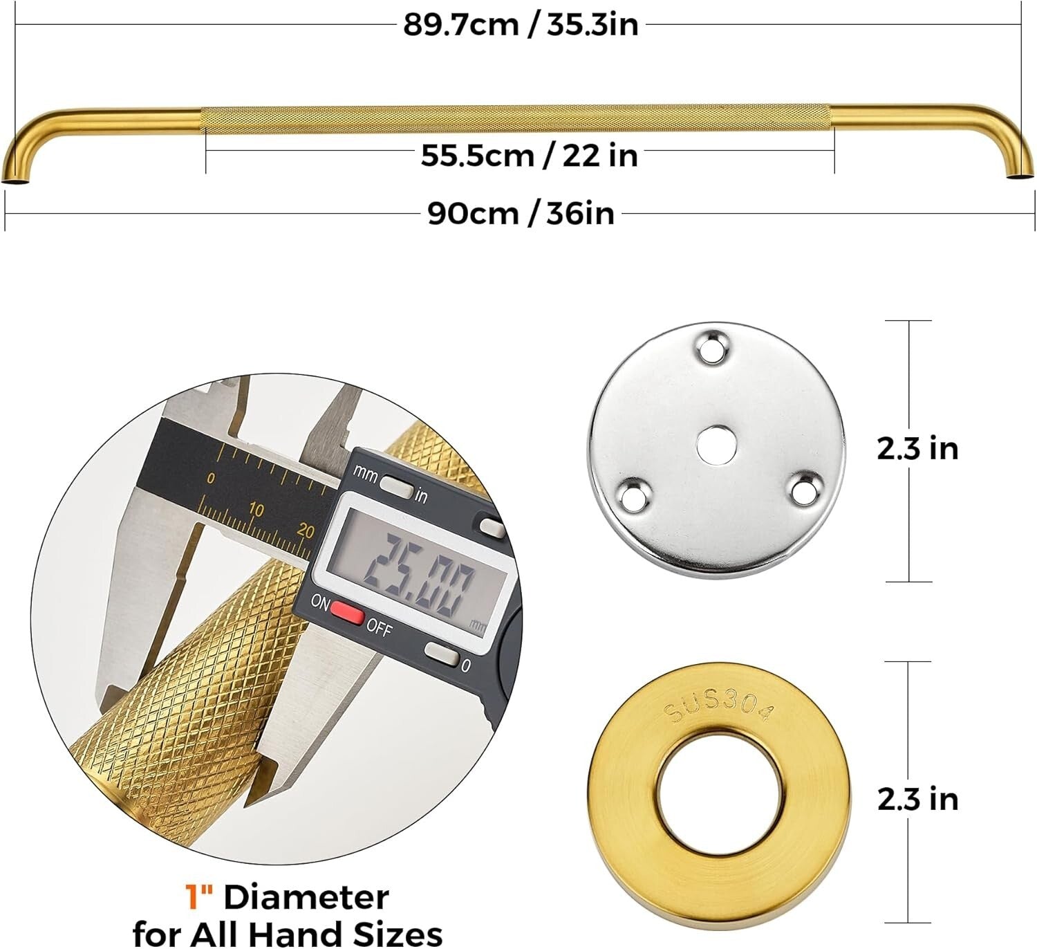 Durable 36-Inch Shower Grab Bars - Non-Slip Stainless Steel Supports for Elderly