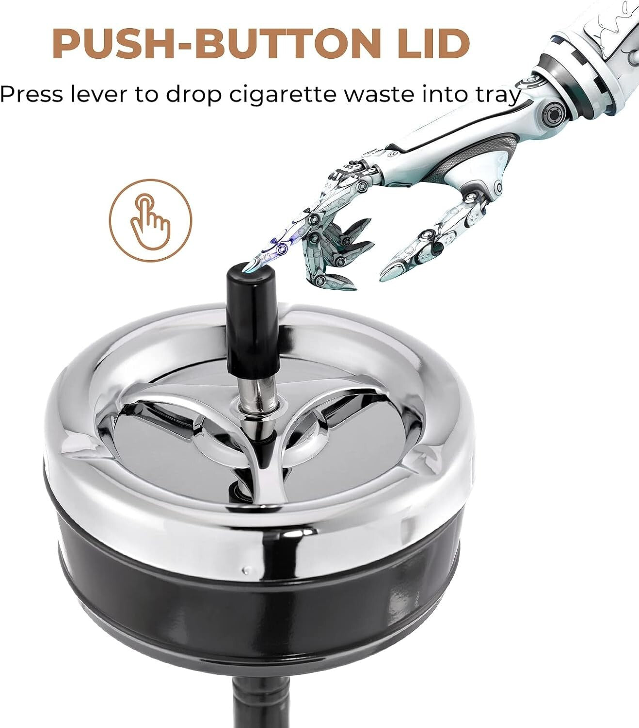 Adjustable Height Stainless Steel Self-Cleaning Ashtray for Indoor/Outdoor Use
