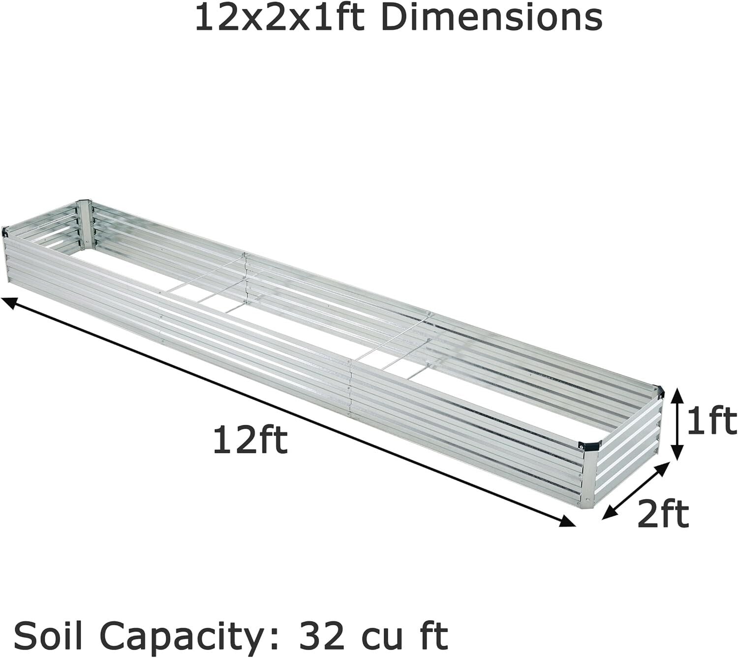 Durable 12x2x1ft Galvanized Metal Garden Bed - Perfect for Flowers & Vegetables